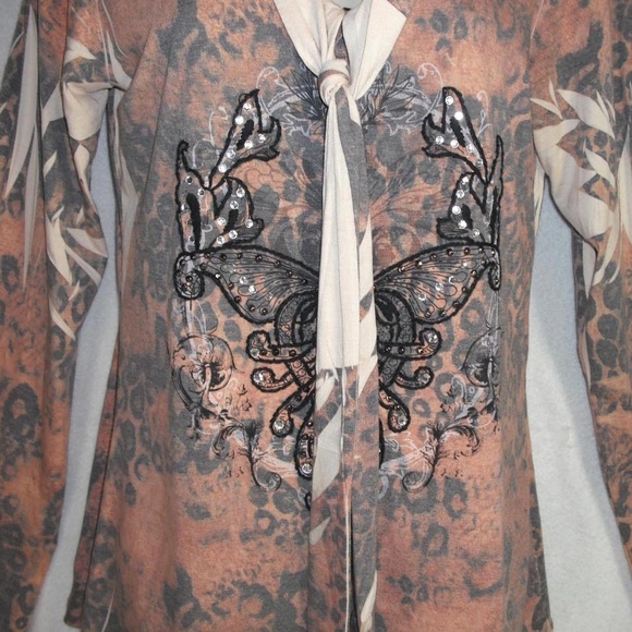 SPICE & ROSES knit top Leopard Embellished sz L - Picture 2 of 6